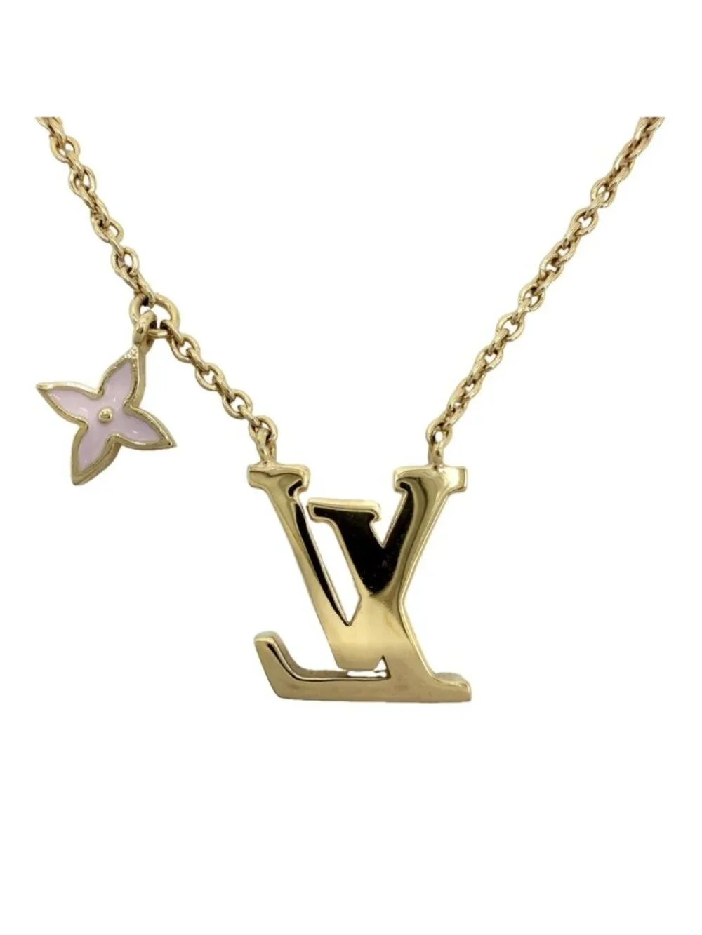 Louis Vuitton Necklace LV Iconic Enamel Adjustable Monogram Flower Gold Pink